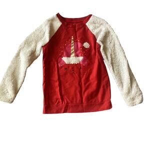 Girls Fuzzy White Red Unicorn Kitty Cat Santa Claus Holiday Sweatshirt
